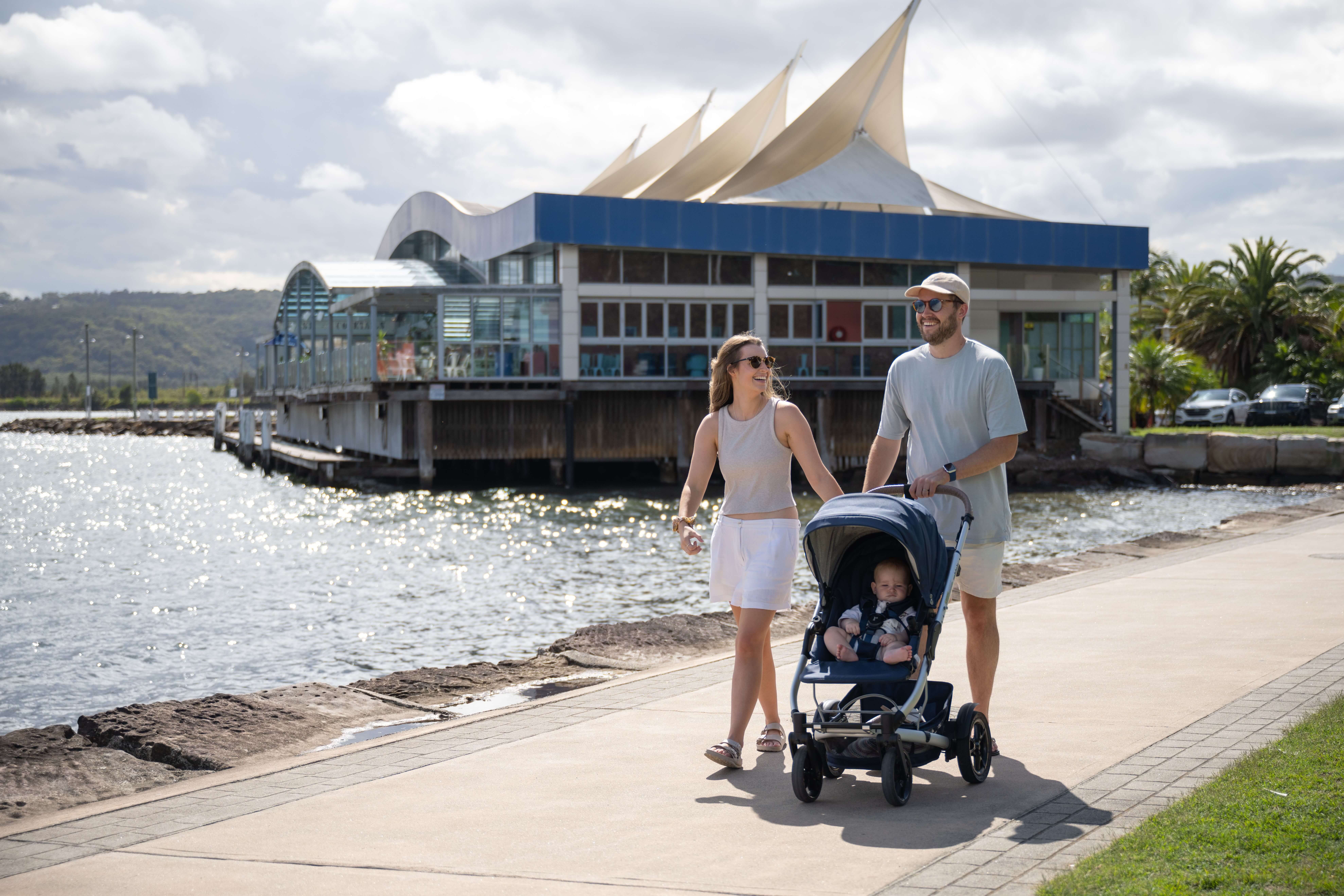 parents stroll pathway at gosford waterfront