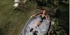 Growers Cottage women in outdoor bath